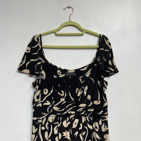 Jones New York Cream Floral Flutter Sleeve Midi Dress Sz 14 - Picture 2 of 10